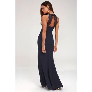 Lulu's Joella Navy Blue Lace Halter Maxi Dress Size S NWOT